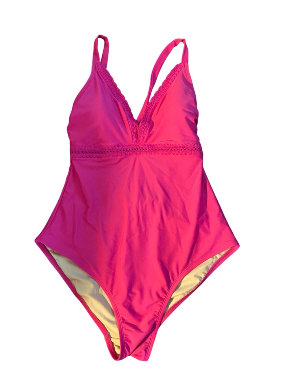 Kona Sol Pink Lace‑Trim One‑Piece Swimsuit – NWOT – Size Large
